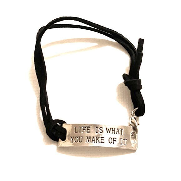 Leather Bracelet With Silver Tone Metal Positive Quotes - Picture 1 of 1